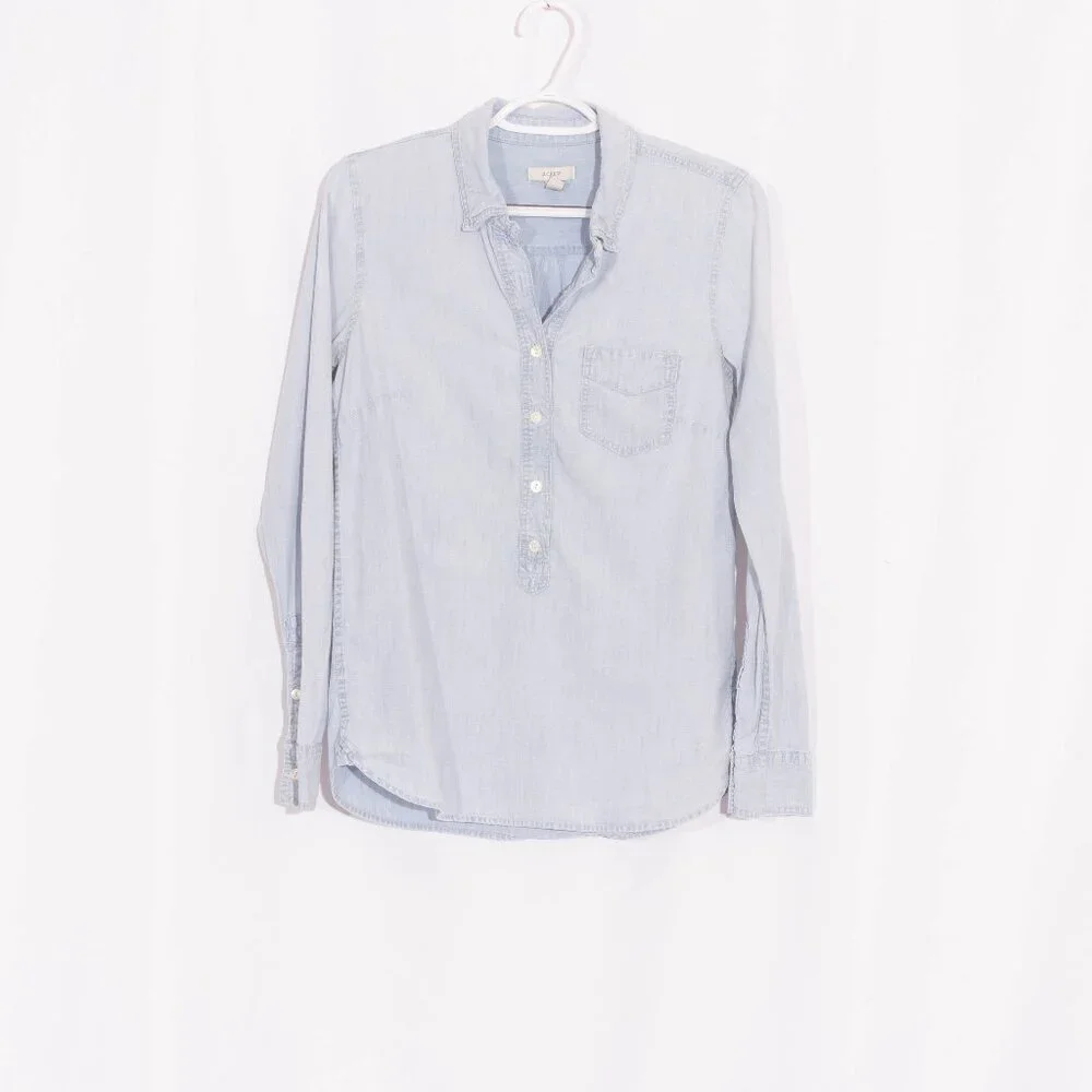 J. CREW California Casual Button Placket Chambray Shirt Size XS